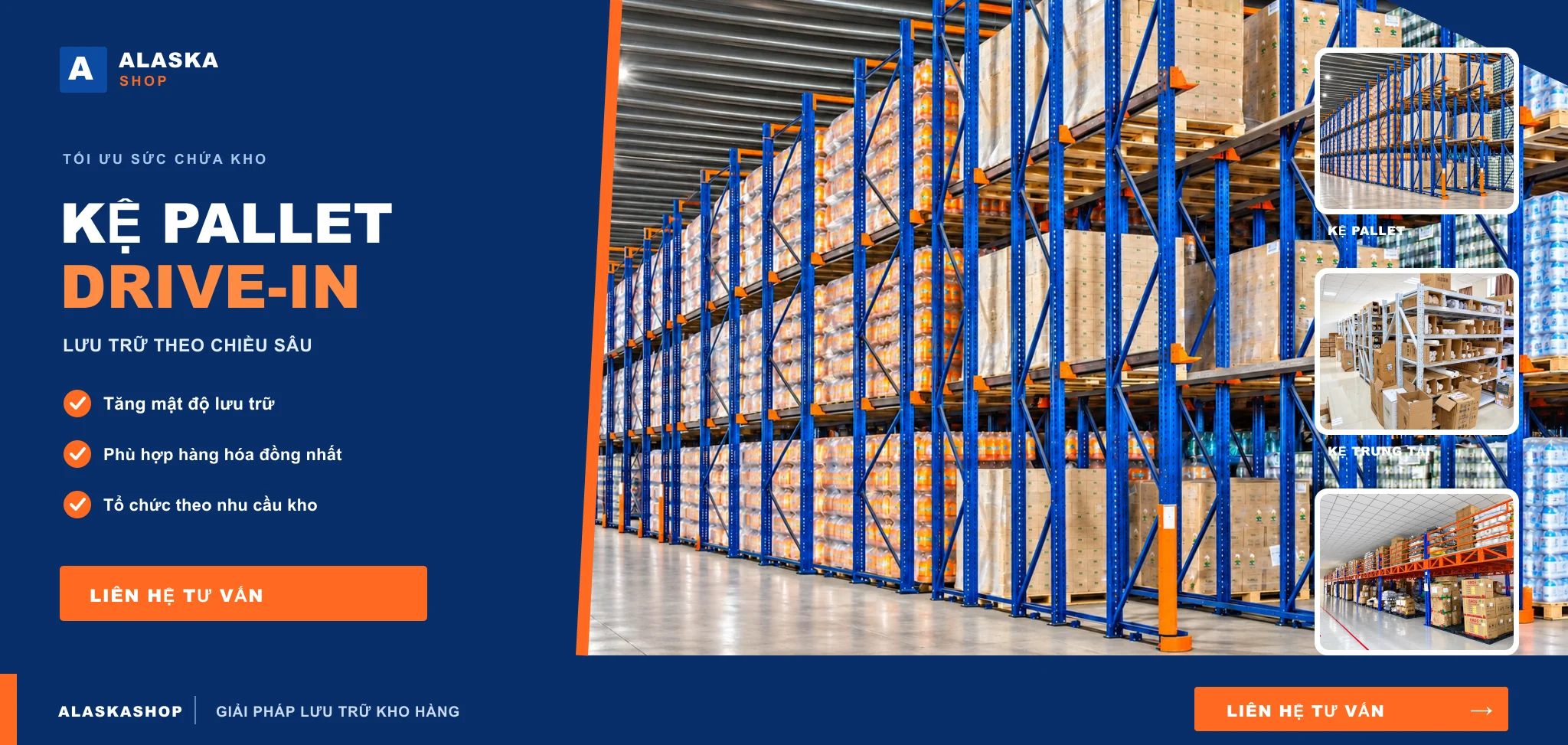 Kệ pallet Drive-in — tối ưu diện tích lưu trữ mật độ cao