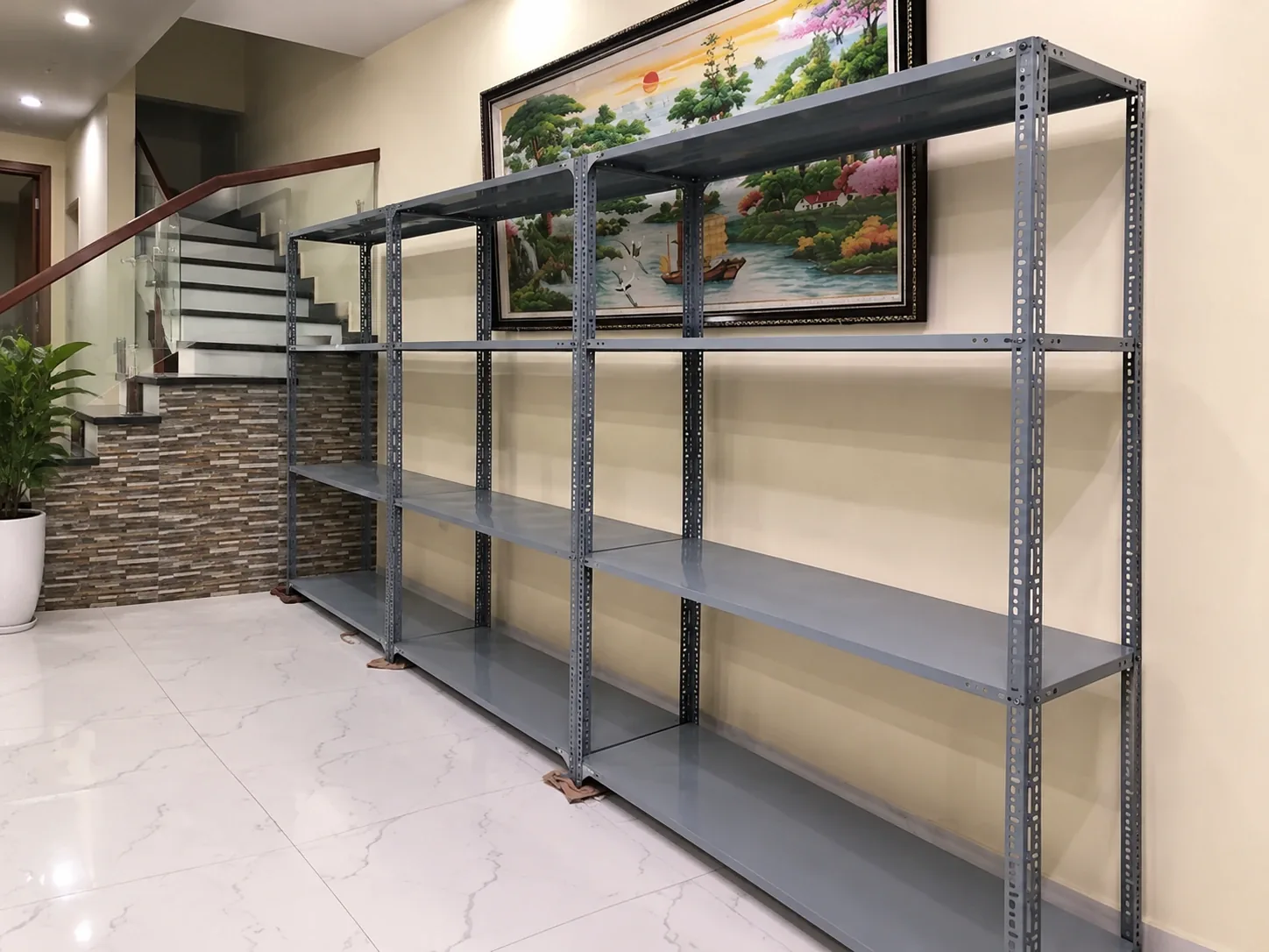 Kệ v lỗ 4 tầng: dài 1200 x rộng 400 x cao 1500